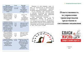 Ответственность за управление транспортными средствами в состоянии опьянения Ответственность за управление транспортными средствами в состоянии опьянения.